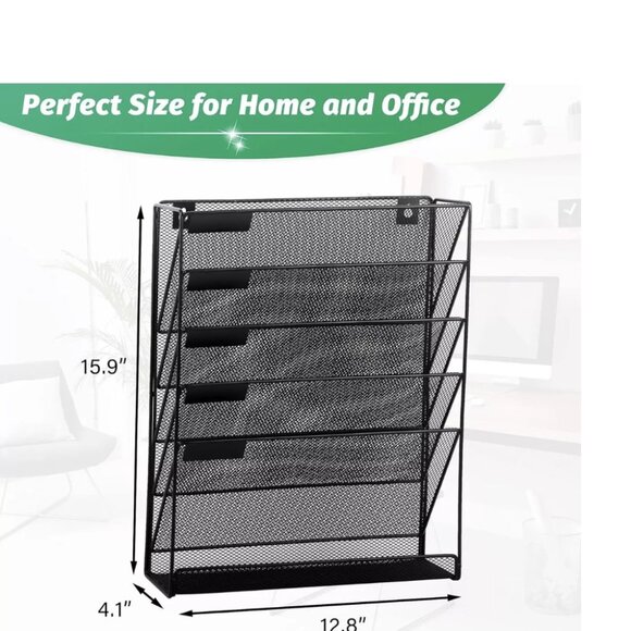 EASEPRES 5-Tier Wall File Organizer | Sturdy Metal Mesh | Black - Picture 2 of 6